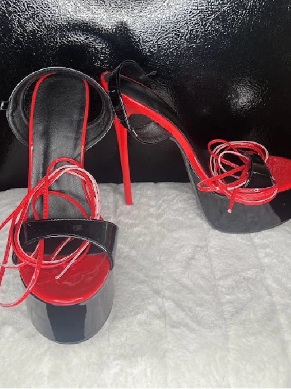 Red and Black High Heel Platform Sandals